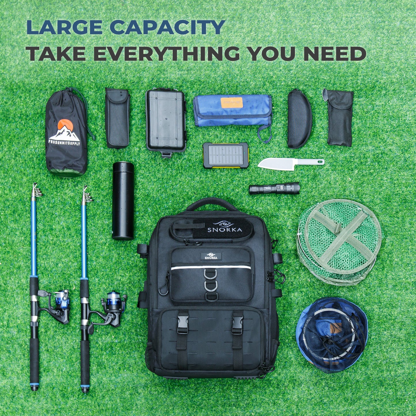 SNORKA Ultimate Fishing Backpack – Waterproof Angler Gear Pack with Insulated Cooler & Rod Holders